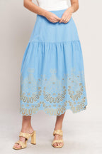 SKY BLOOM WOVEN EYELET MIDI SKIRT Flying Tomato