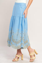 SKY BLOOM WOVEN EYELET MIDI SKIRT Flying Tomato