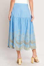 SKY BLOOM WOVEN EYELET MIDI SKIRT Flying Tomato