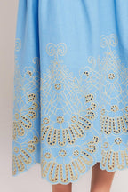 SKY BLOOM WOVEN EYELET MIDI SKIRT Flying Tomato