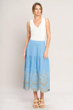 SKY BLOOM WOVEN EYELET MIDI SKIRT Flying Tomato