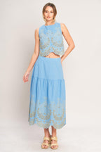 SKY BLOOM WOVEN EYELET MIDI SKIRT Flying Tomato