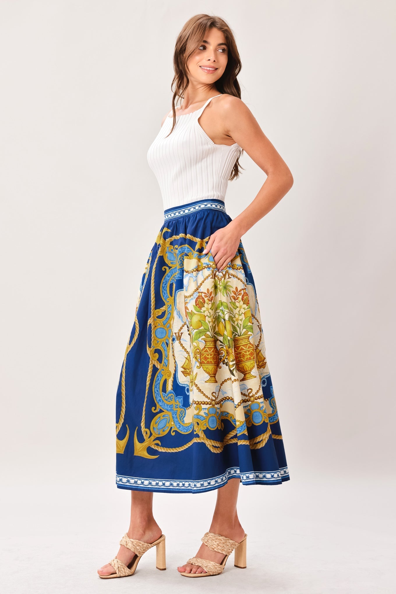 BAROQUE ESCAPE WOVEN MIDI SKIRT Flying Tomato