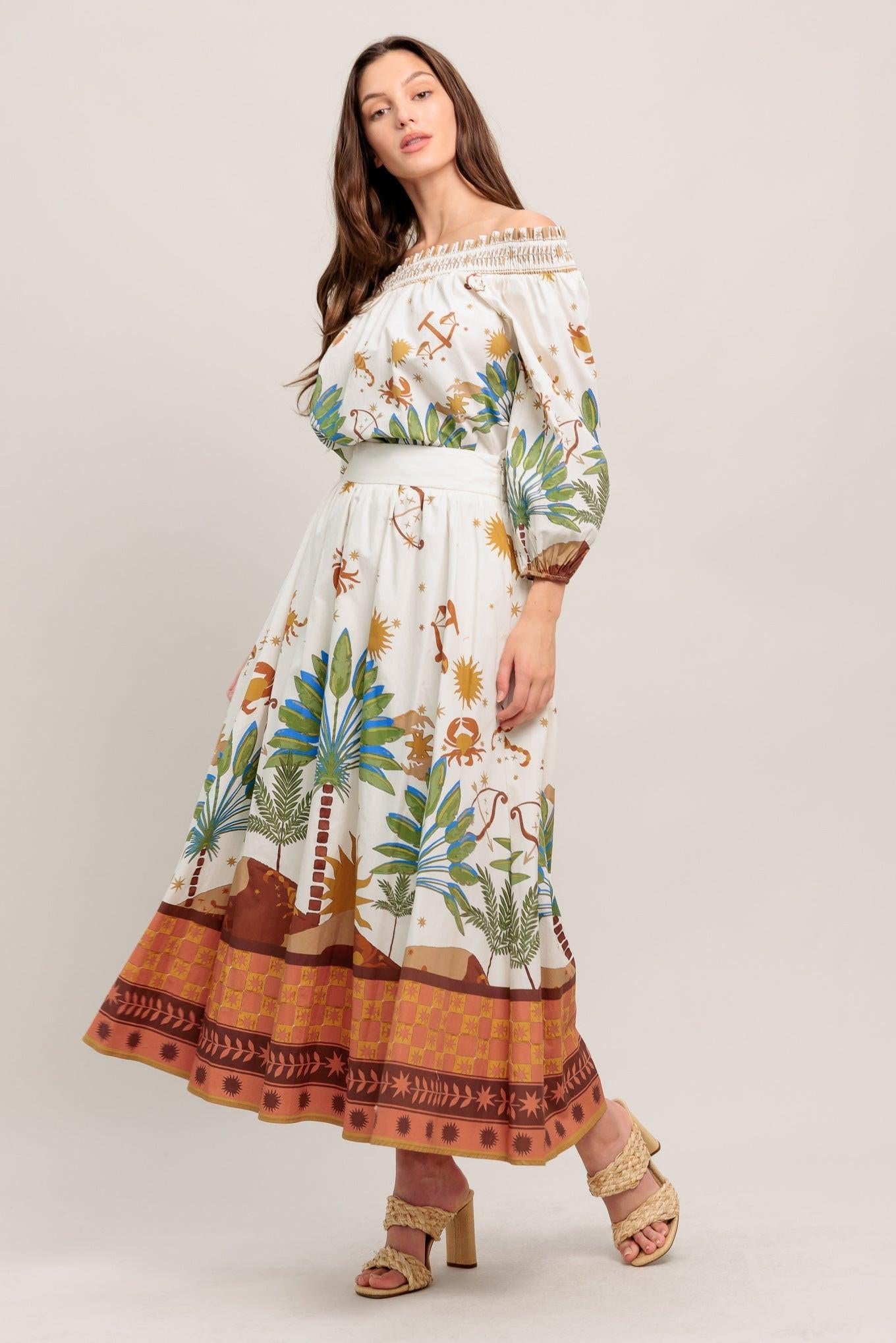 SUNLIT GARDEN WOVEN FULL MIDI SKIRT Flying Tomato