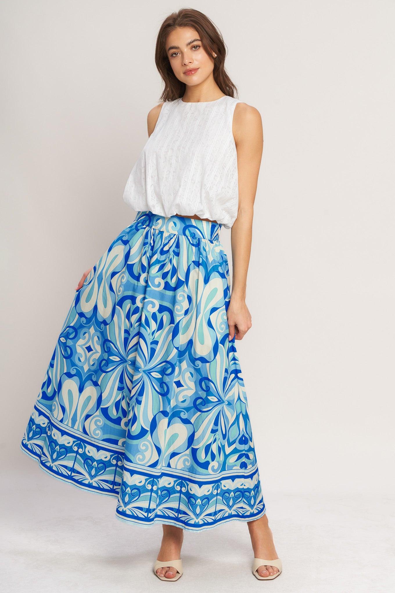 OCEAN WHIRL WOVEN FULL MIDI SKIRT Flying Tomato