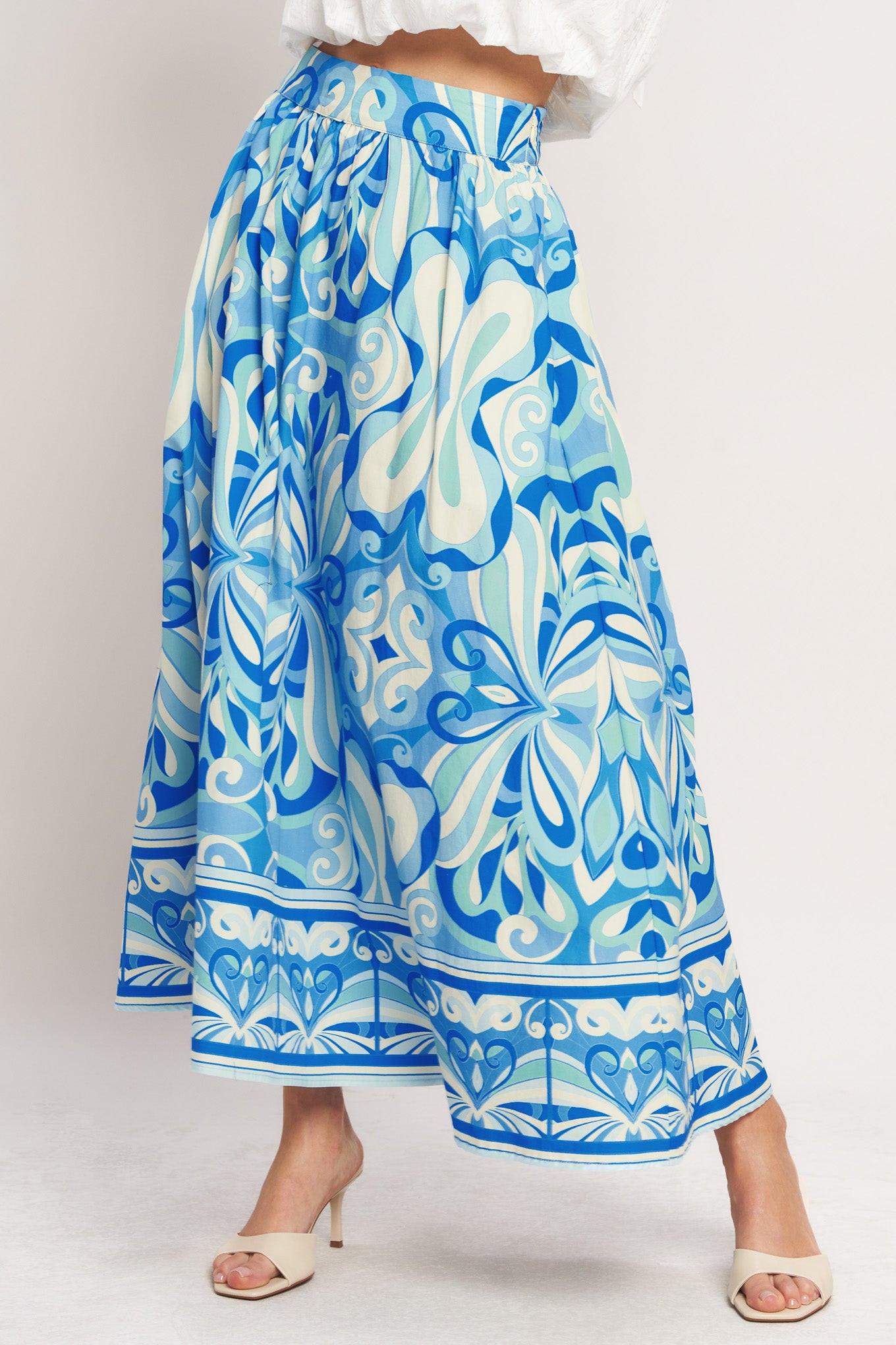 OCEAN WHIRL WOVEN FULL MIDI SKIRT Flying Tomato