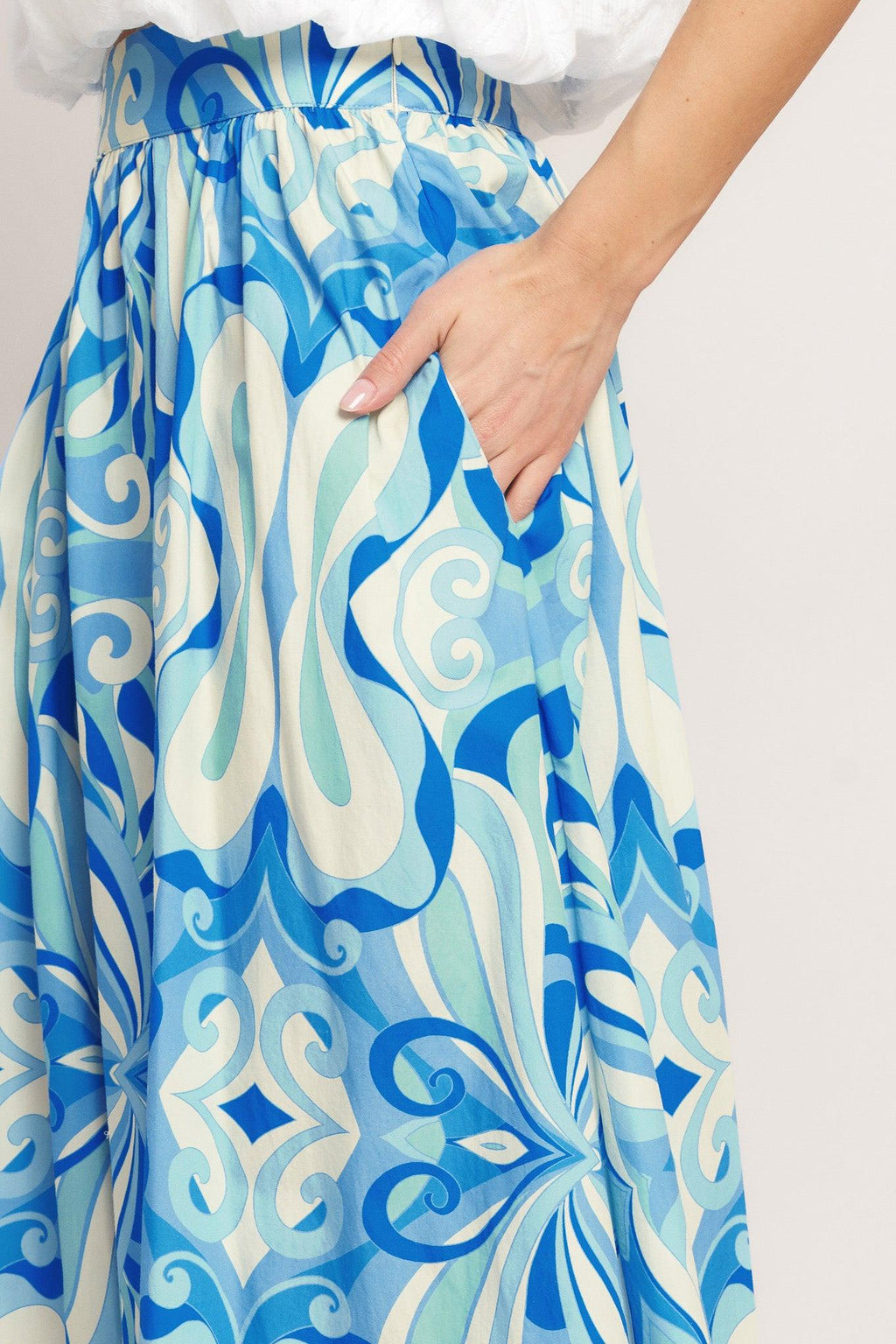 OCEAN WHIRL WOVEN FULL MIDI SKIRT Flying Tomato