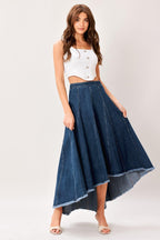 CITY SWING DENIM HI-LO MIDI CIRCLE SKIRT Flying Tomato
