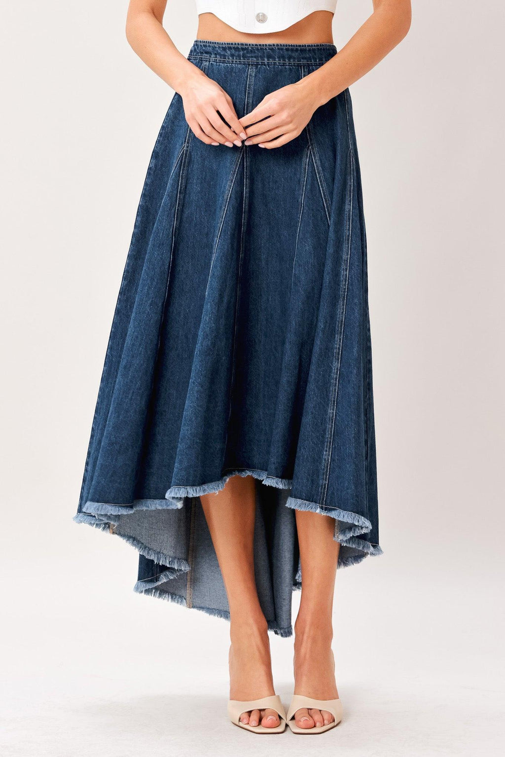 CITY SWING DENIM HI-LO MIDI CIRCLE SKIRT Flying Tomato