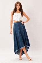 CITY SWING DENIM HI-LO MIDI CIRCLE SKIRT Flying Tomato