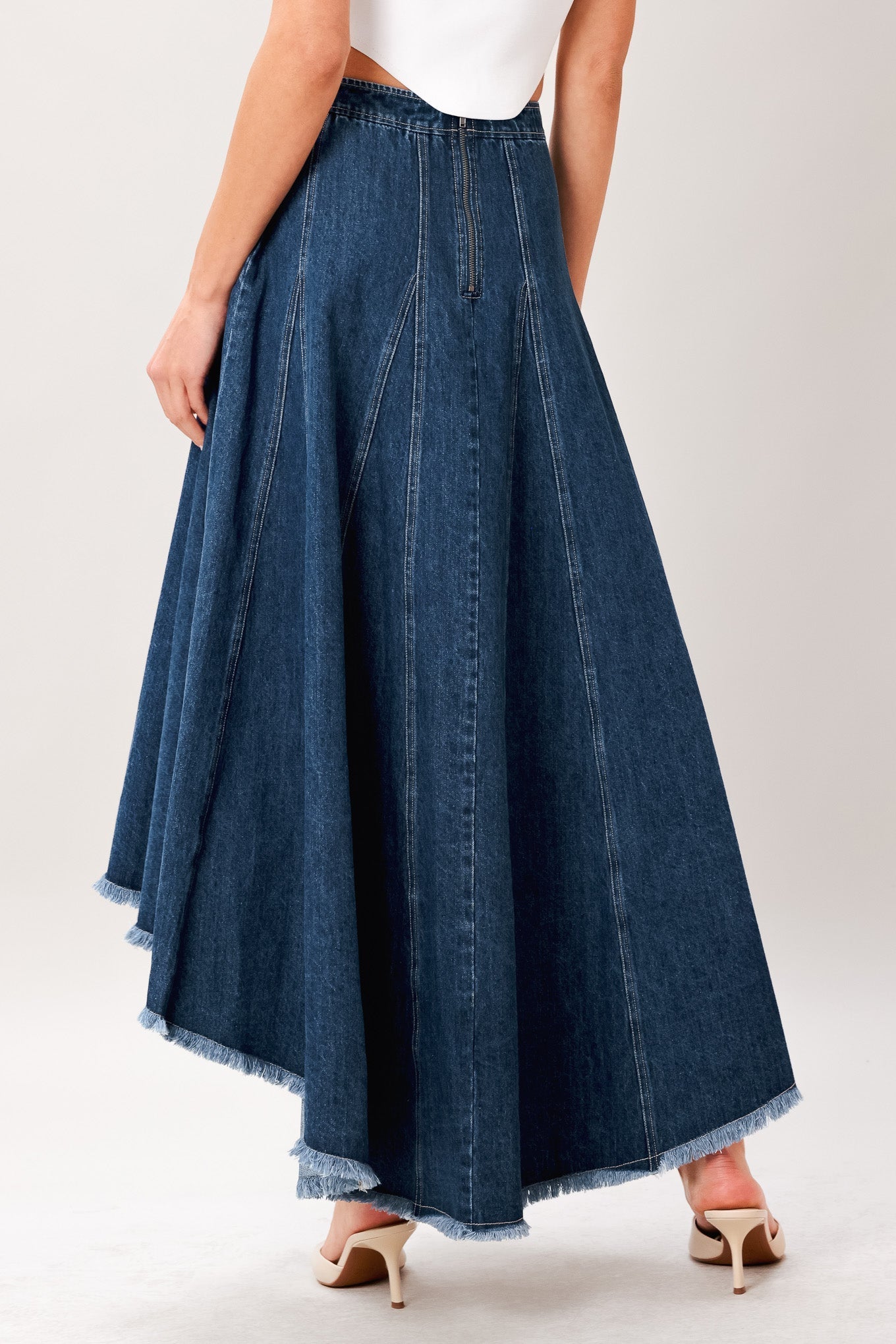 CITY SWING DENIM HI-LO MIDI CIRCLE SKIRT Flying Tomato