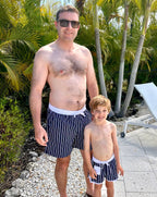 Navy Striped Mens Swim Trunks-FINAL SALE Smockingbird