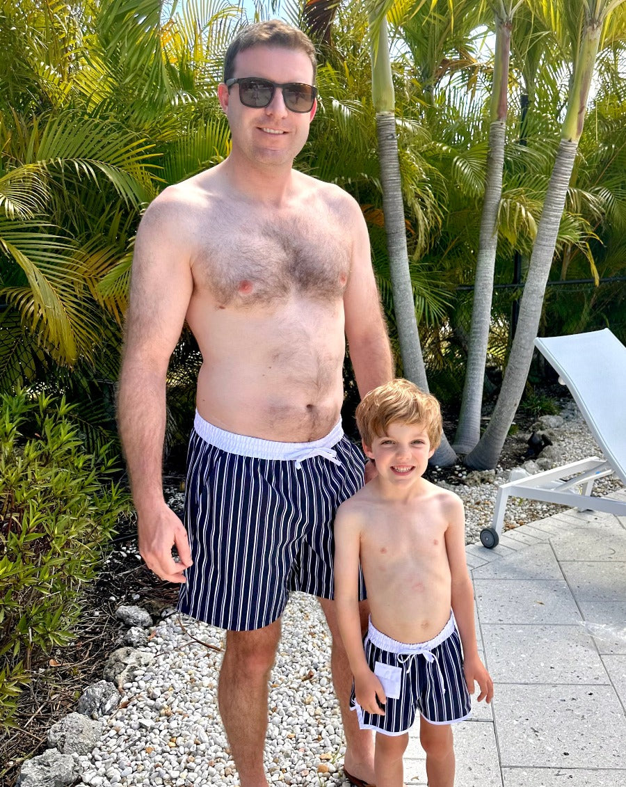 Navy Striped Mens Swim Trunks-FINAL SALE Smockingbird