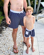 Navy Striped Mens Swim Trunks-FINAL SALE Smockingbird