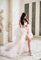 Tulle Ruffled Sleeves Fringe Multi-Color Custom Robe Dress for Theme Photo Shoot SelenaHuanStudio