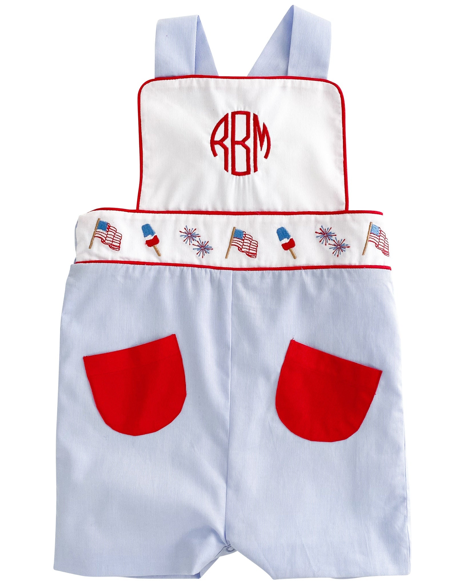 Patriotic Embroidered Shortall with Red Pockets- FINAL SALE
