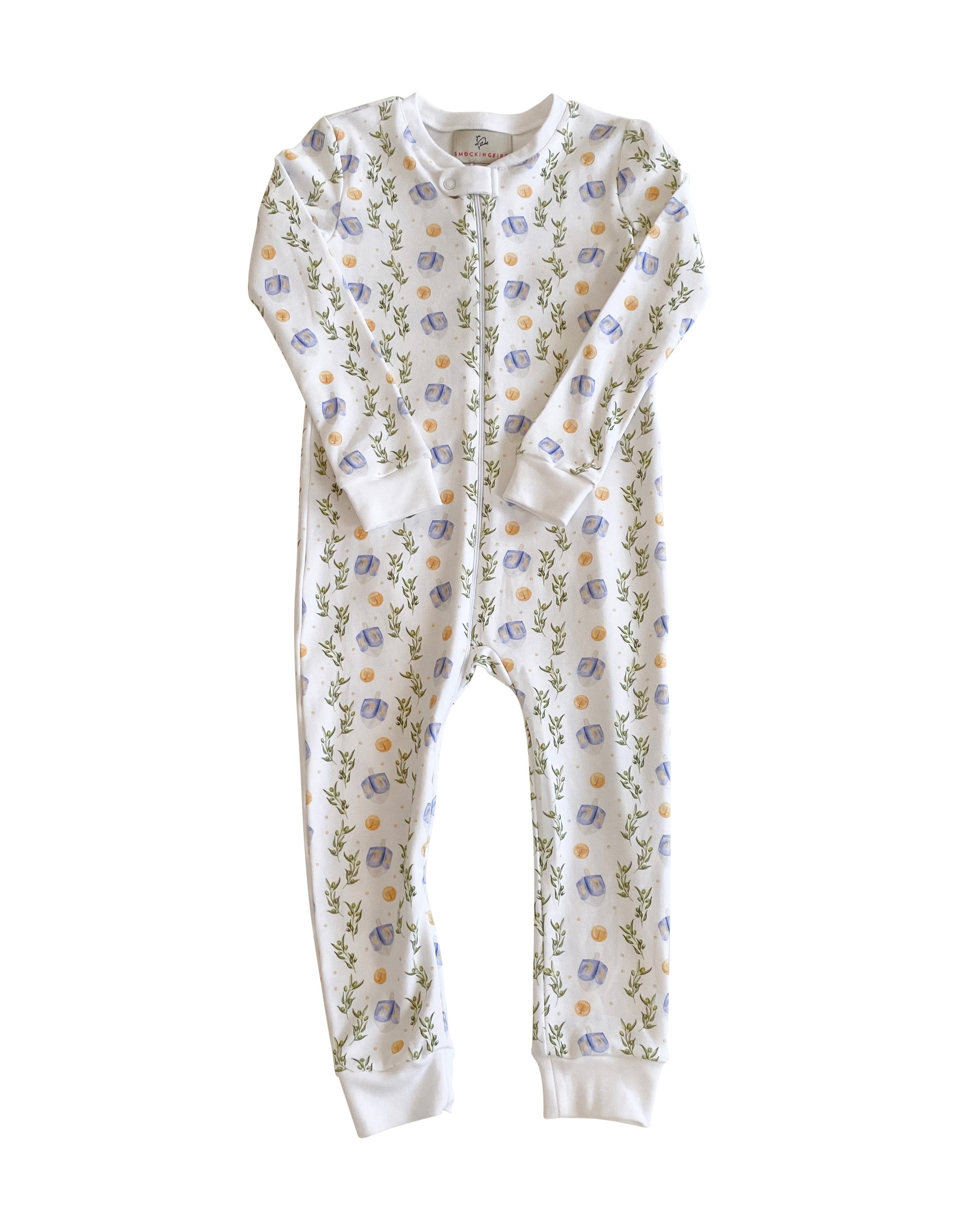 Dreaming of Dreidels Hanukkah Pima Cotton Zip Up Pajamas- FINAL SALE Smockingbird