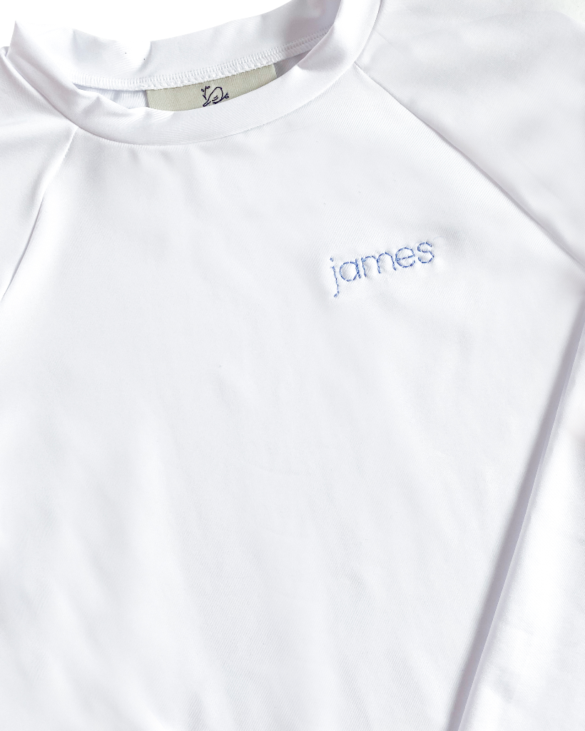 Rash Guard Long Sleeve in White Smockingbird