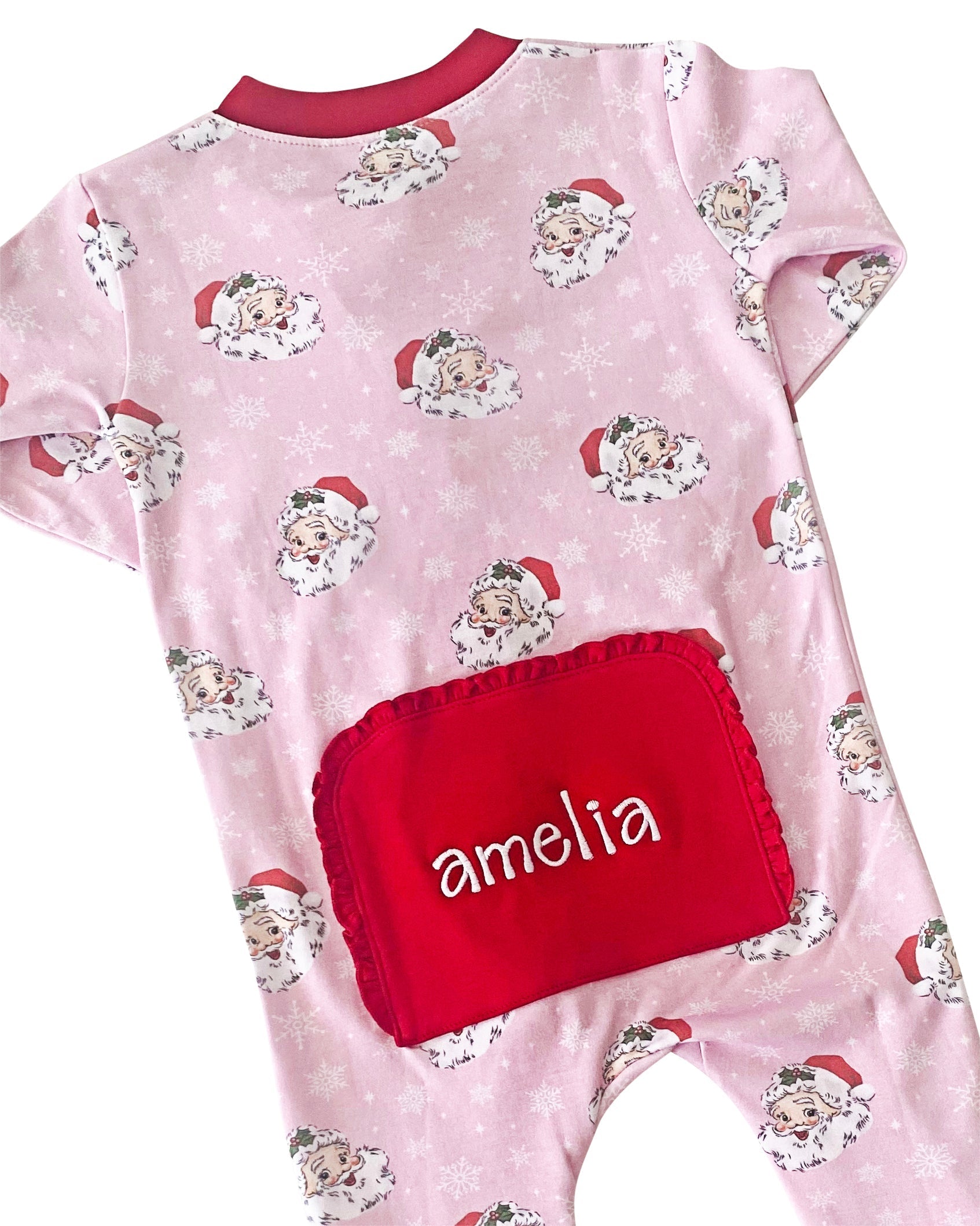 Vintage Santa Pink Knit Zip Up Pajamas-FINAL SALE Smockingbird
