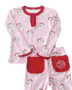 Vintage Santa Pink Knit Pajama Set-FINAL SALE Smockingbird