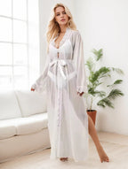 Sexy soft stretchy mesh illusion long bridal robe ivory color SelenaHuanStudio