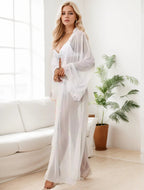 Sexy soft stretchy mesh illusion long bridal robe ivory color SelenaHuanStudio