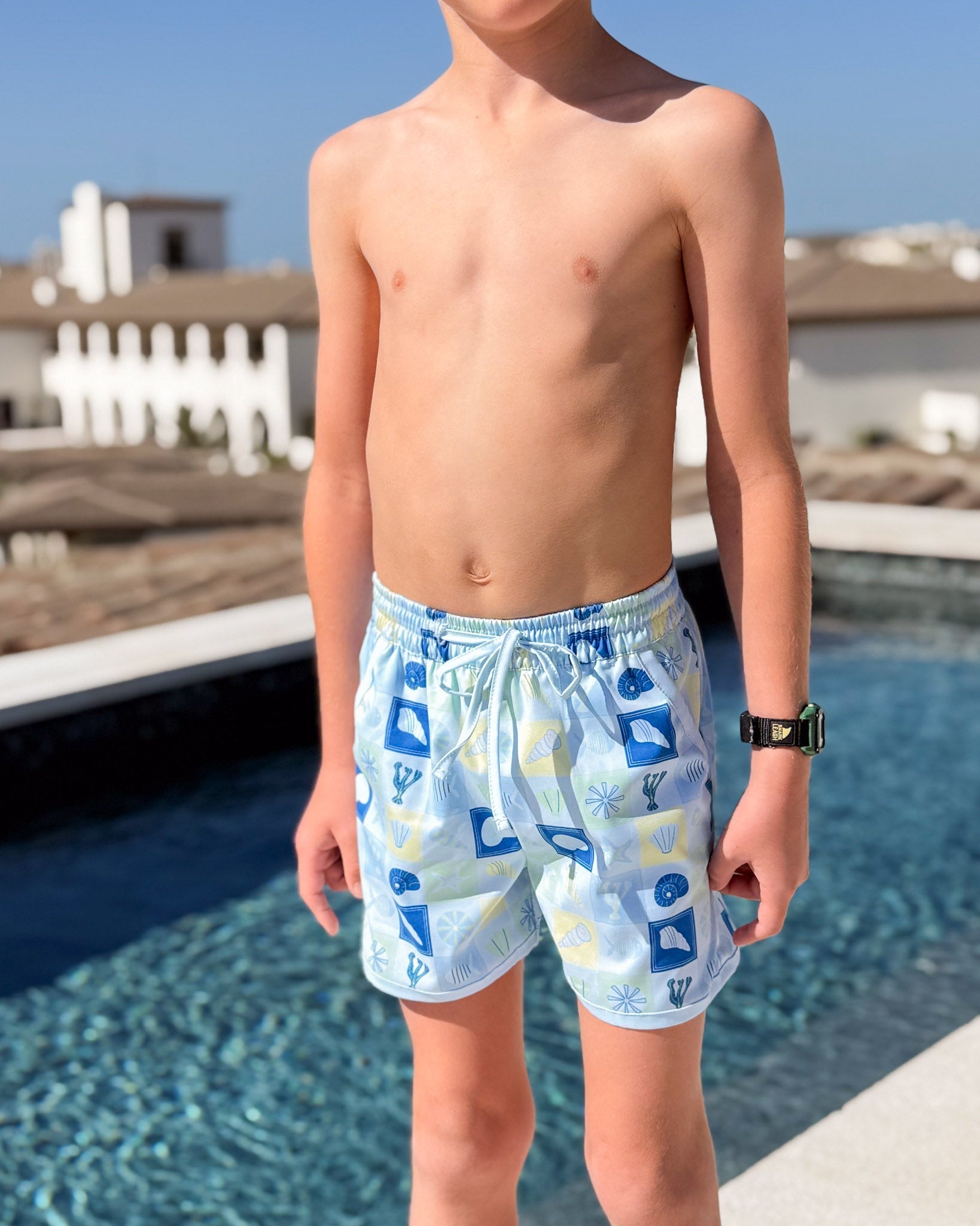Coastal Stamps in Pastel Swim Trunks- FINAL SALE Smockingbird
