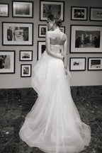 Musa - Strapless 3D Floral Lace Short-long Skirt short white wedding dress with Detachable Sleeves SelenaHuanStudio