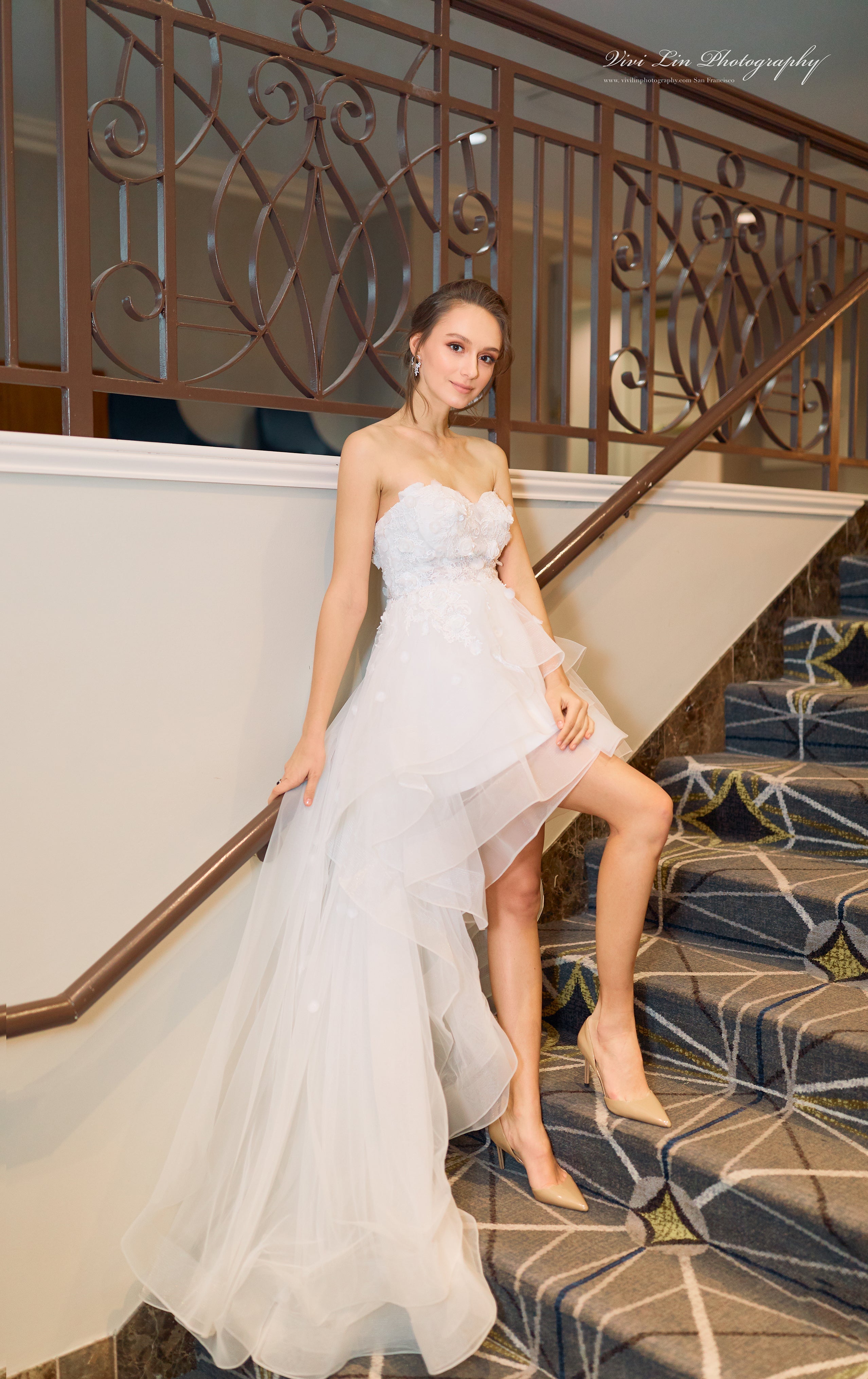 Musa - Strapless 3D Floral Lace Short-long Skirt short white wedding dress with Detachable Sleeves SelenaHuanStudio