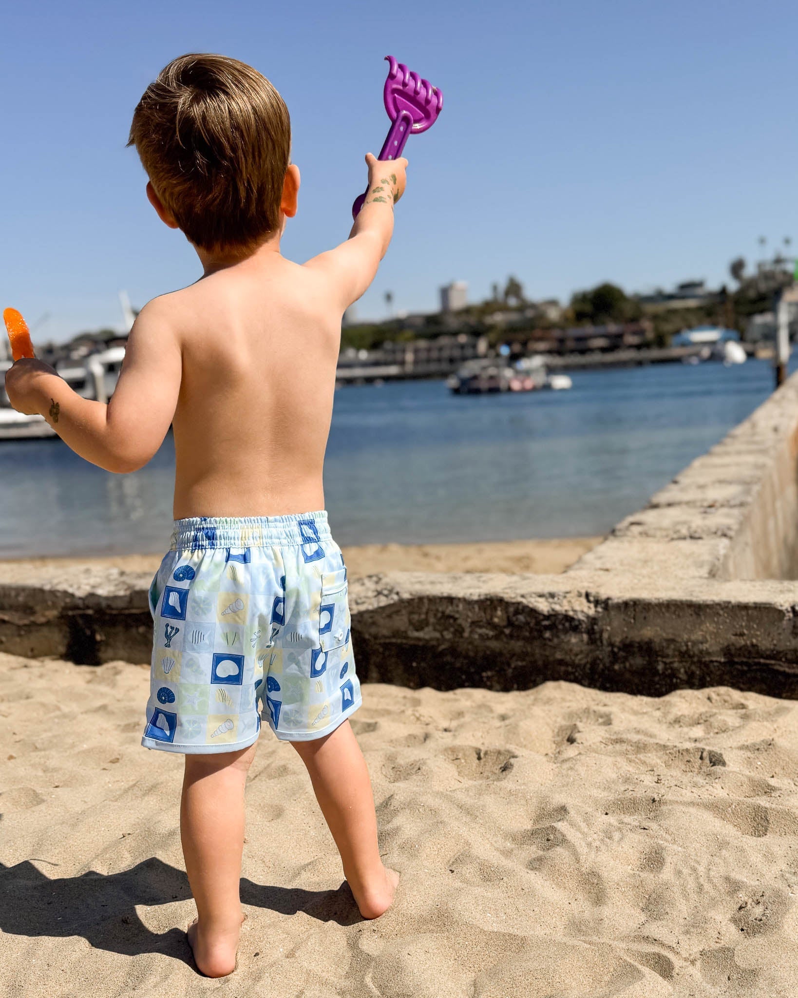 Coastal Stamps in Pastel Swim Trunks- FINAL SALE Smockingbird