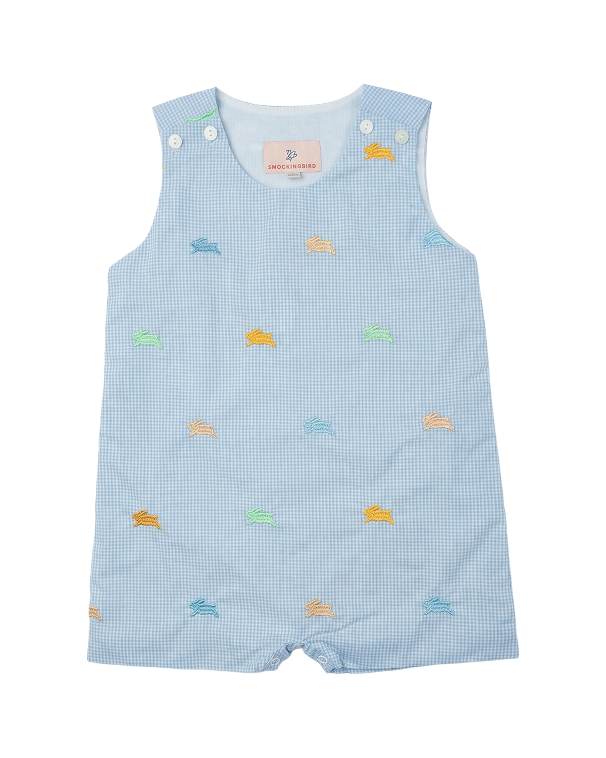 Colorful Bunnies Embroidered Shortall- FINAL SALE Smockingbird