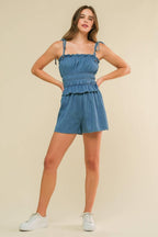 THRIVING ALL NIGHT DENIM ROMPER Flying Tomato