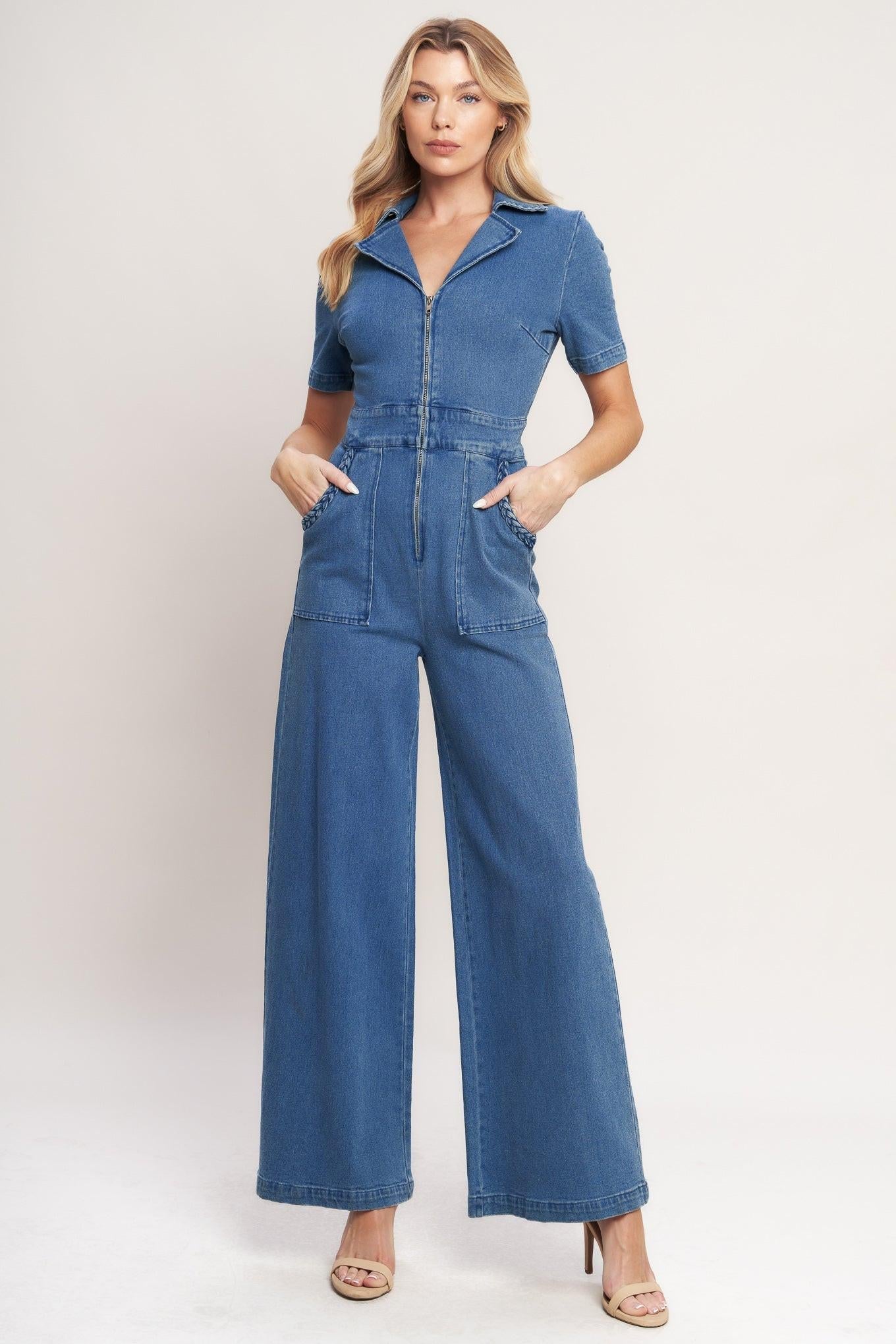 CATCH YOUR GAZE DENIM JUMPSUIT Flying Tomato