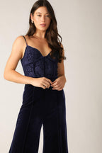 GLEAMING GLAM WOVEN LACE VELVET JUMPSUIT Flying Tomato