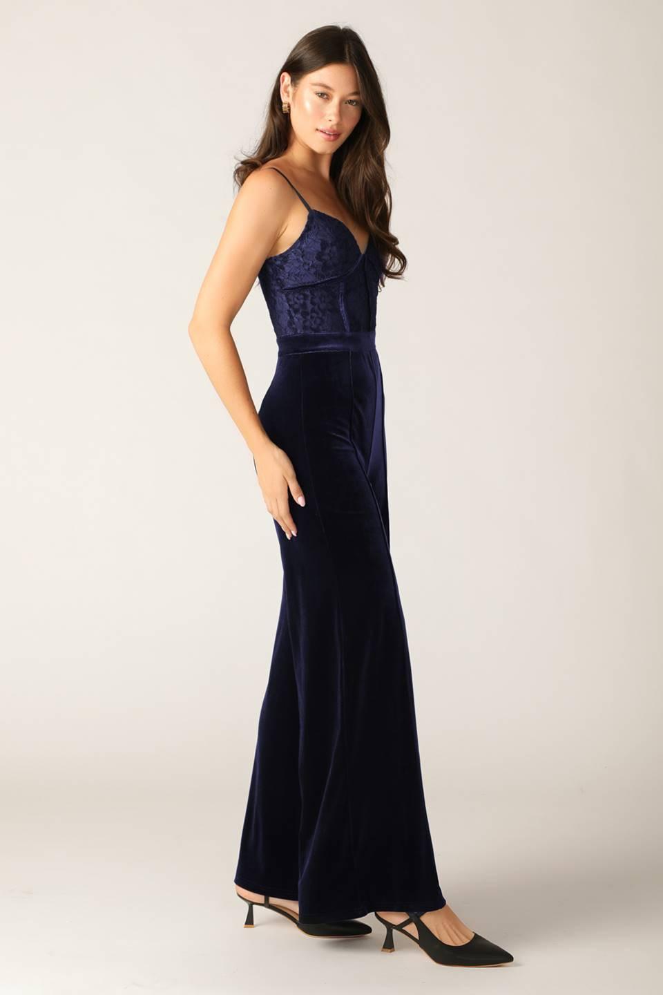 GLEAMING GLAM WOVEN LACE VELVET JUMPSUIT Flying Tomato