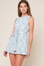 MOMENT MAKER DENIM BLUE WOVEN ROMPER Flying Tomato