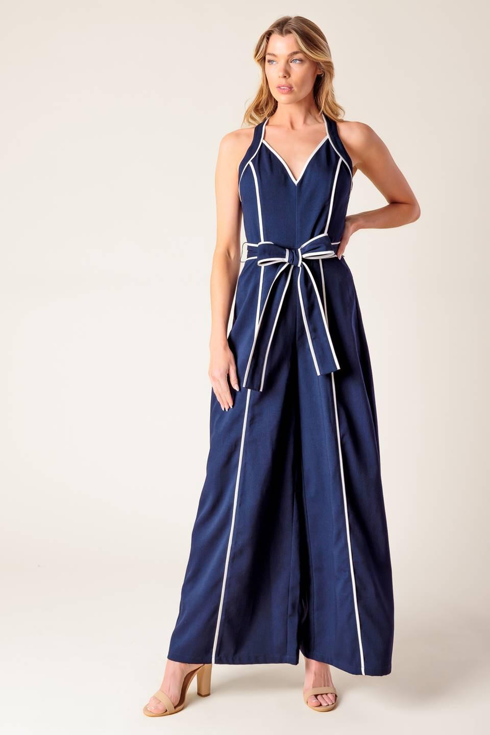LAYTON NAVY WOVEN JUMPSUIT Flying Tomato