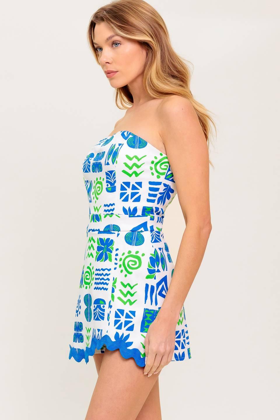 TELL ME WHITE BLUE WOVEN ROMPER Flying Tomato