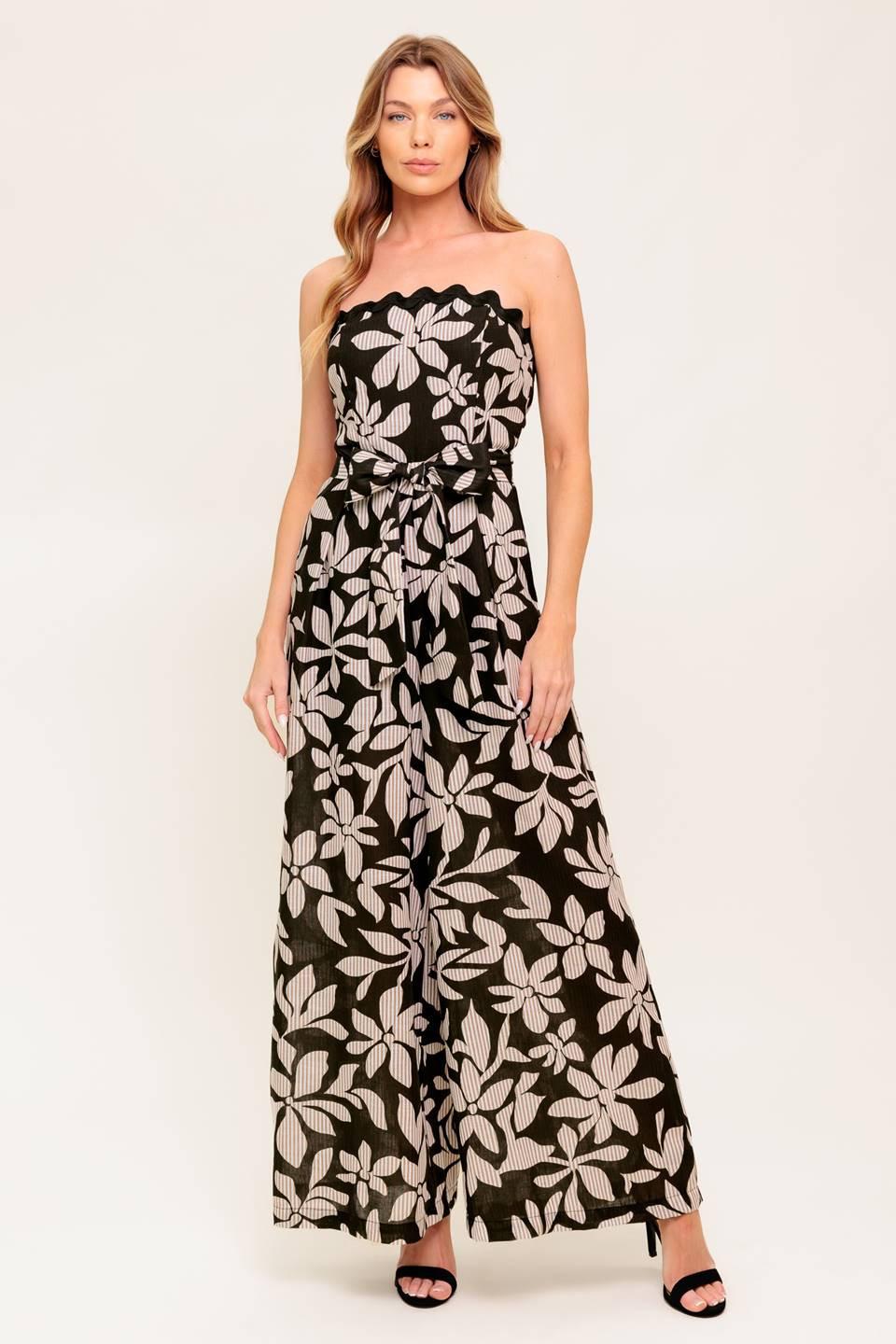 DREAMY ELEGANCE BLACK WOVEN JUMPSUIT Flying Tomato