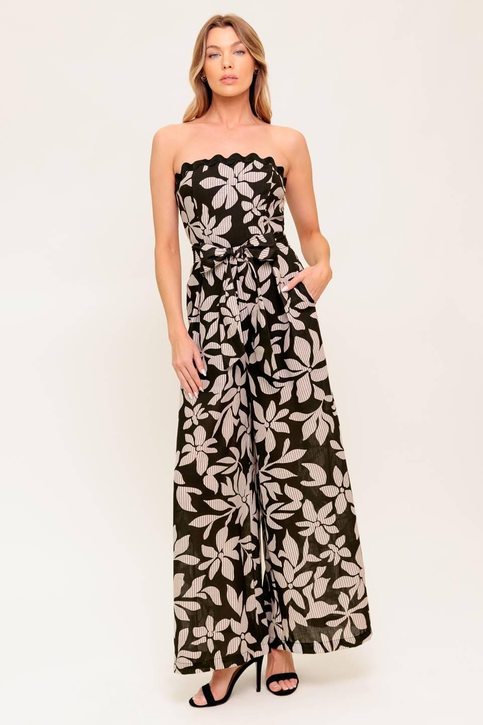 DREAMY ELEGANCE BLACK WOVEN JUMPSUIT Flying Tomato