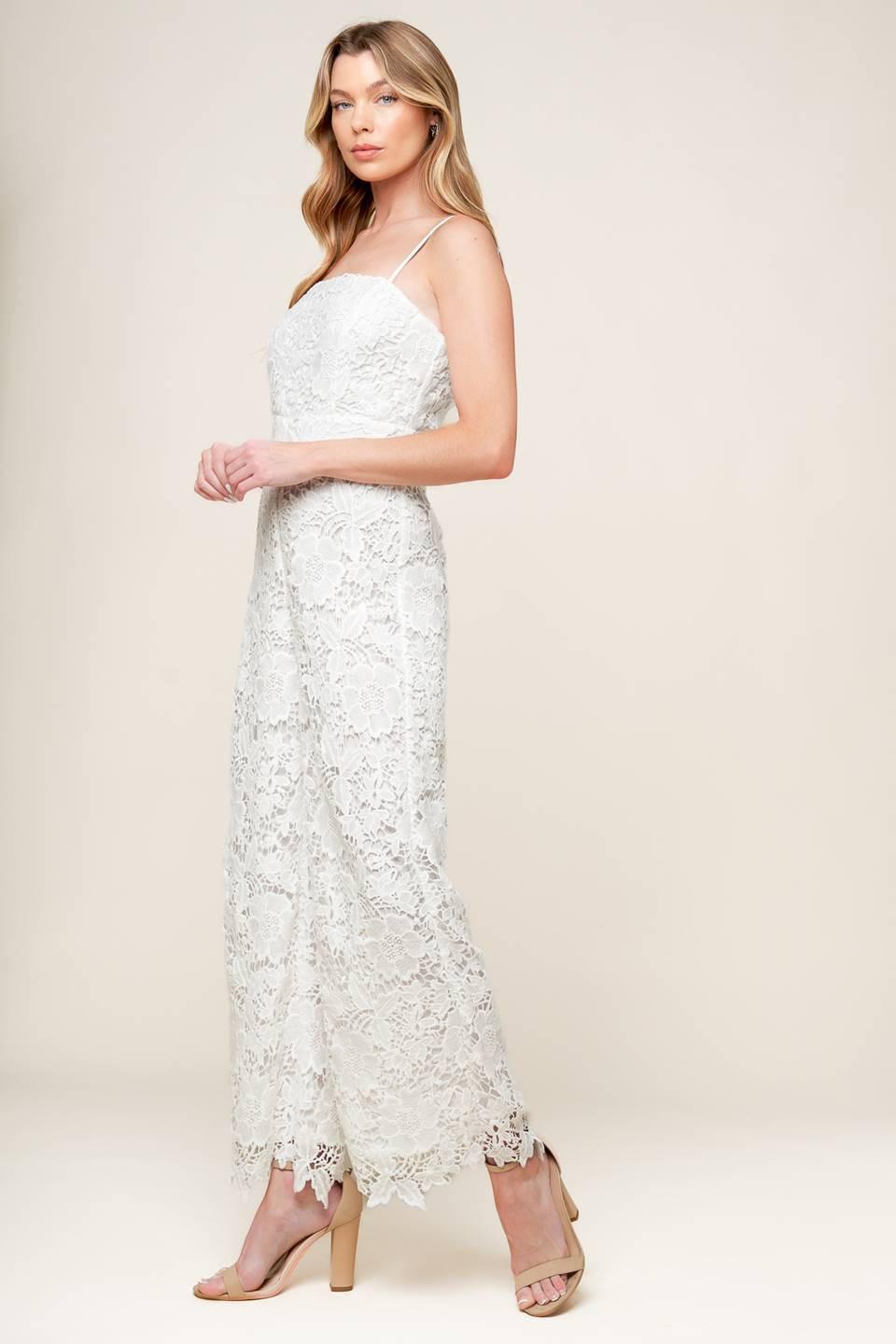 JUST ENOUGH OFF WHITE WOVEN LACE JUMPSUIT Flying Tomato