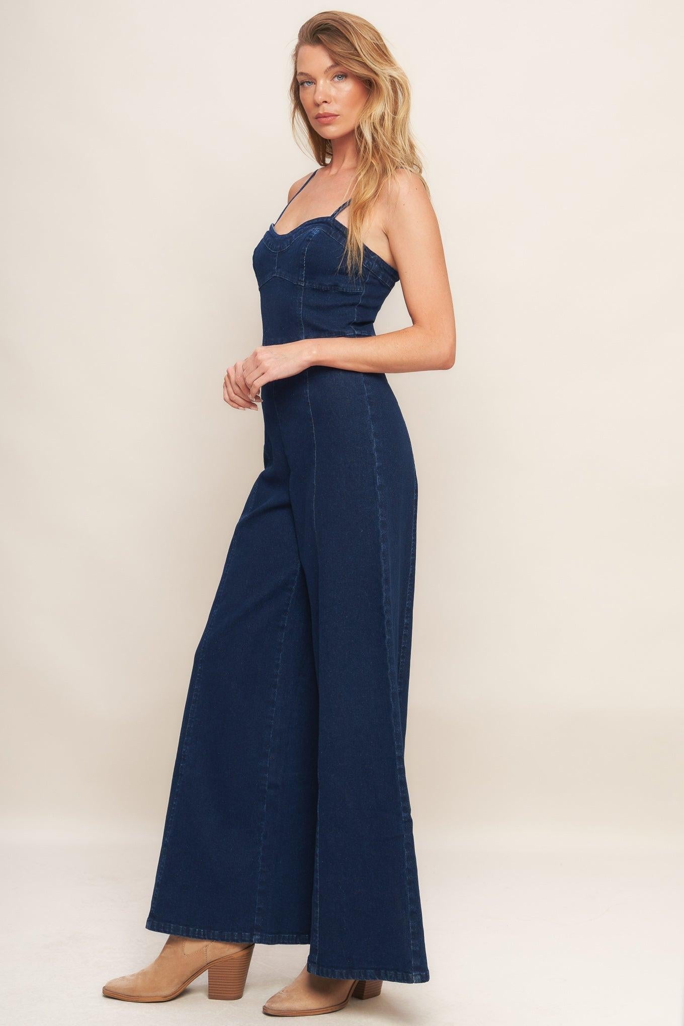 TRENDSETTING MEDIUM INDIGO DENIM JUMPSUIT Flying Tomato