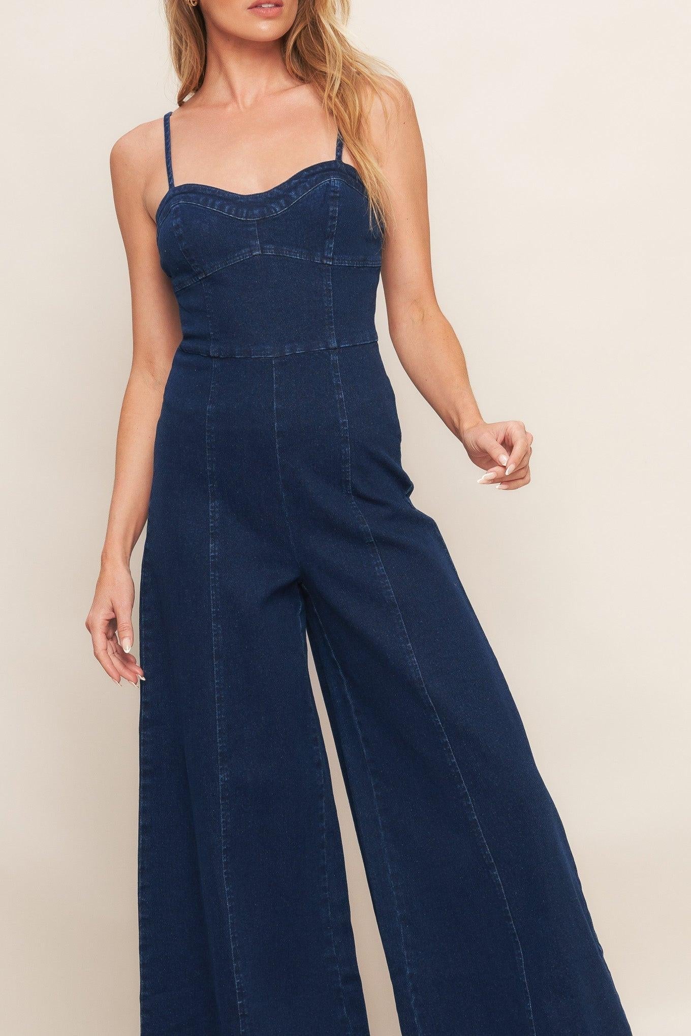 TRENDSETTING MEDIUM INDIGO DENIM JUMPSUIT Flying Tomato