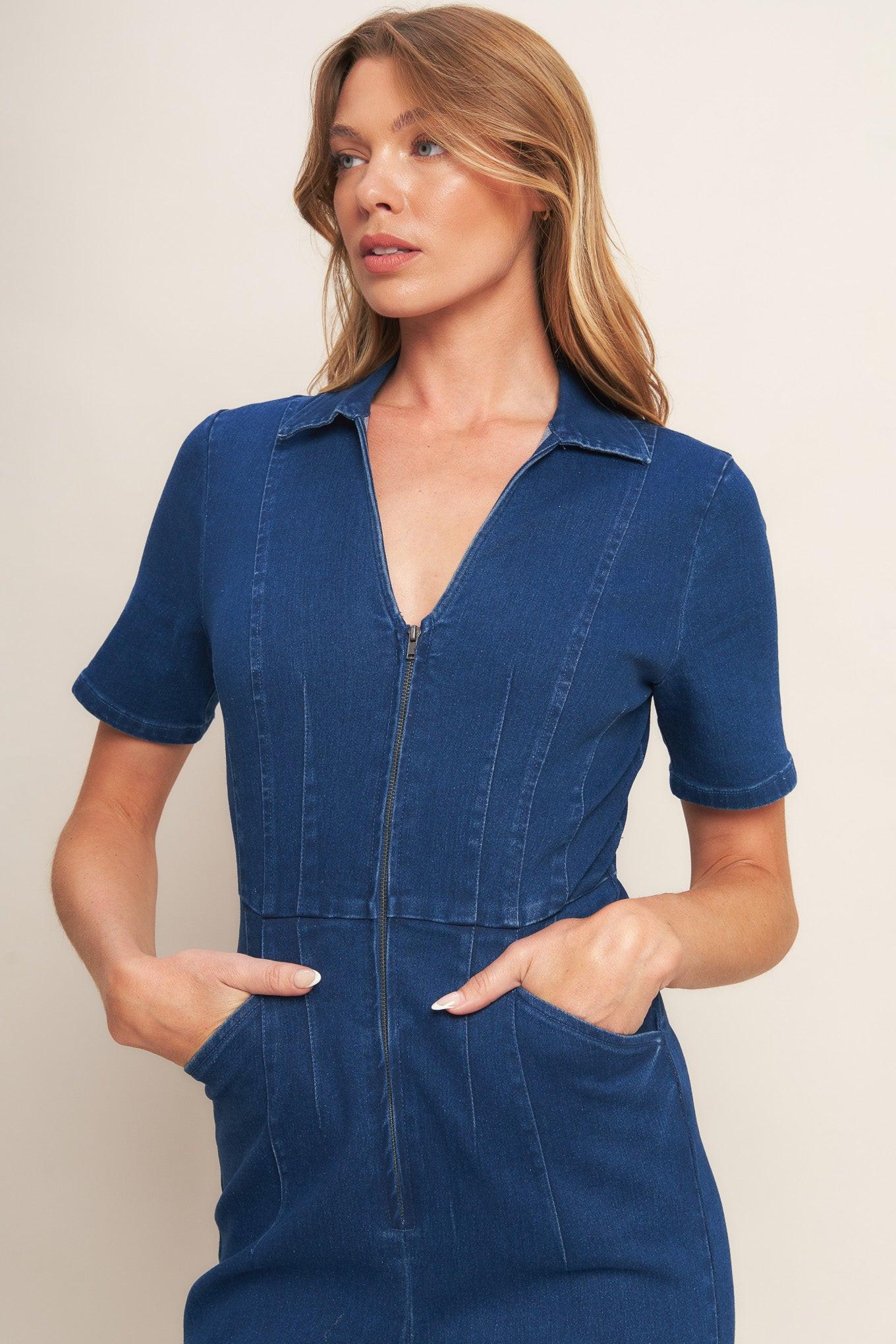 SHY GIRL MEDIUM INDIGO DENIM JUMPSUIT Flying Tomato