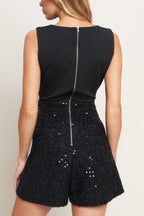 TWINKLE CHIC BLACK TOP AND SEQUIN SHORT ROMPER Flying Tomato