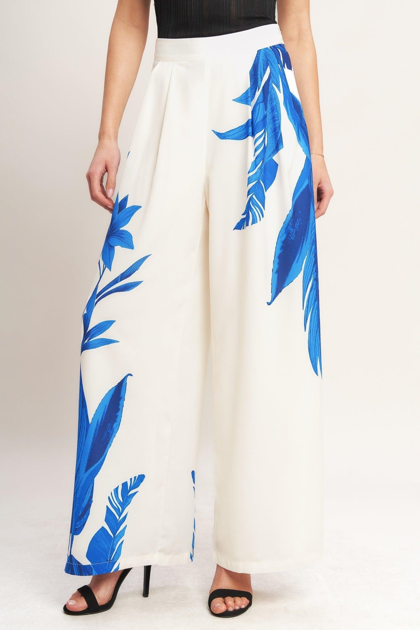 ASYMMETRICAL BOTANICAL WOVEN PANTS Flying Tomato