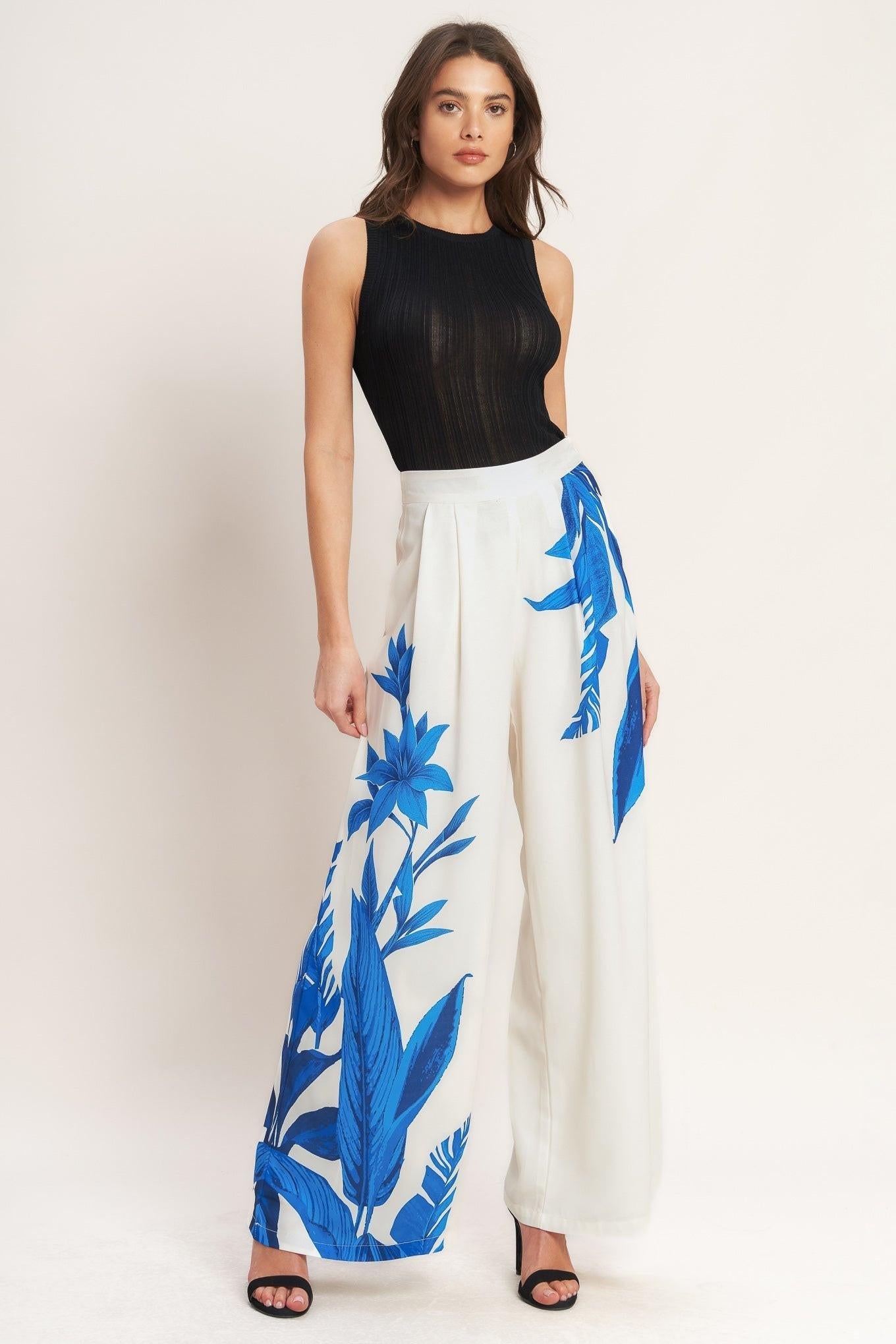 ASYMMETRICAL BOTANICAL WOVEN PANTS Flying Tomato