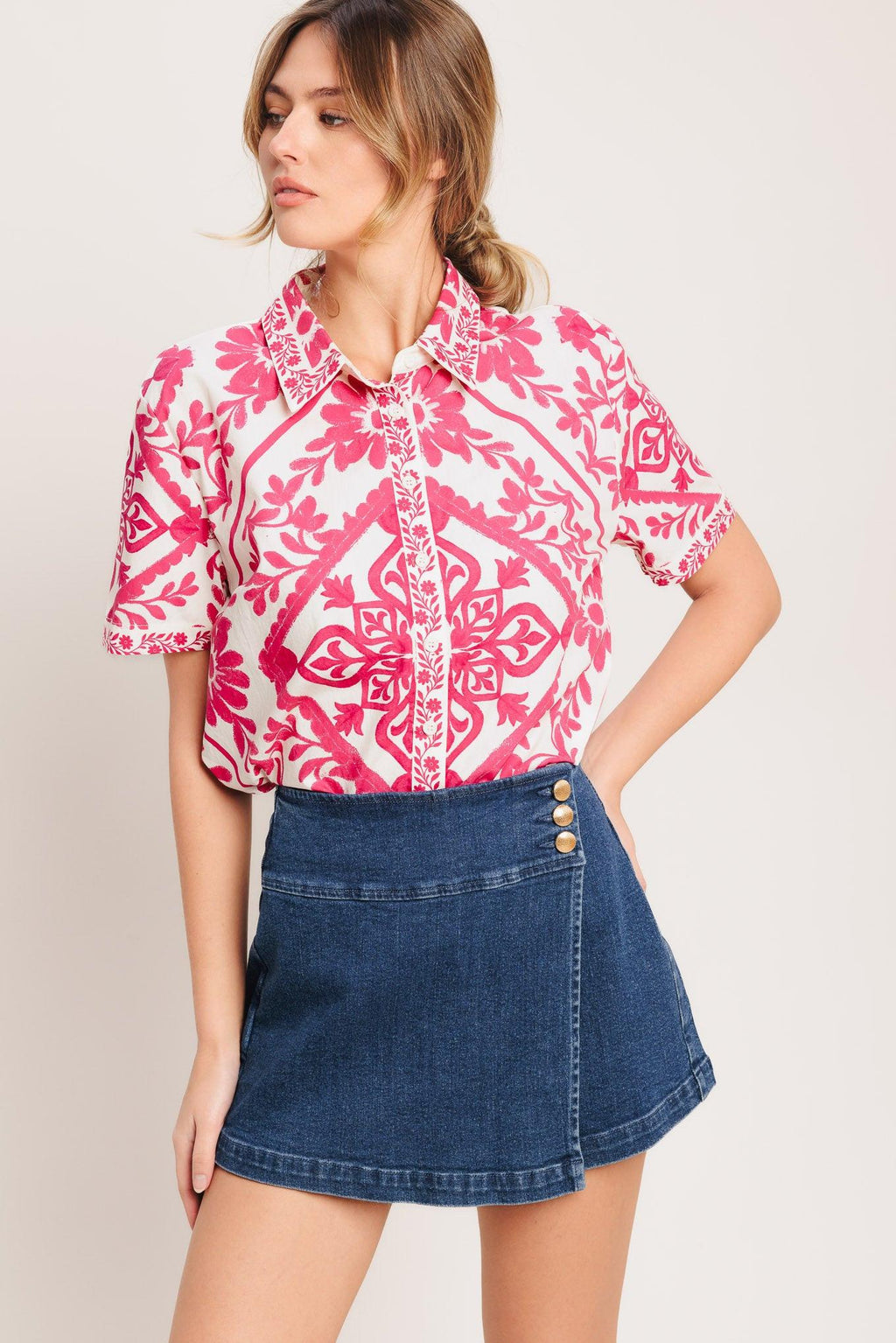 TEXTURE PLAY DENIM SKORT Flying Tomato