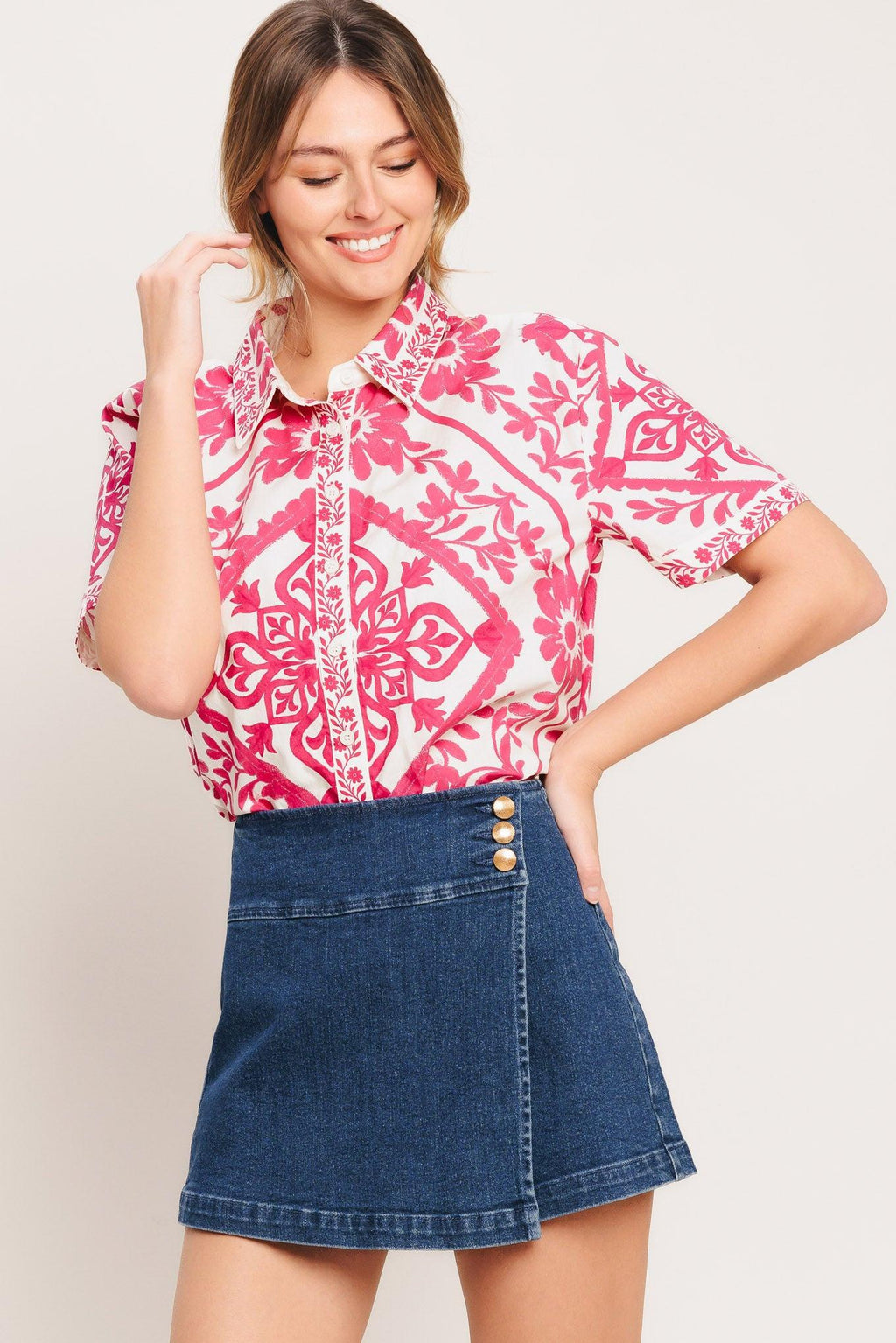 TEXTURE PLAY DENIM SKORT Flying Tomato