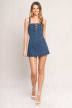 FIRST DATE DENIM SKORT ROMPER Flying Tomato